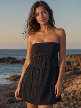 𝅺🌷ROOTS🌷 100% Cotton Black Tube Dress